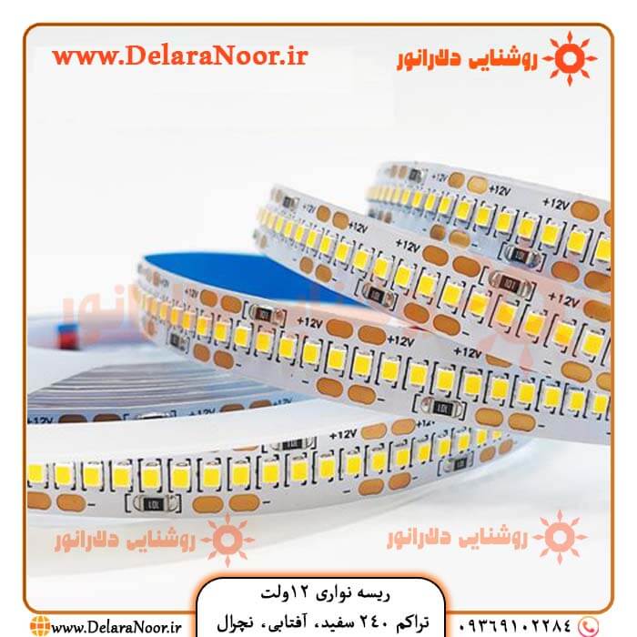 خرید و قیمت ریسه LED ۱۲ ولت تراکم ۲۴۰ حلقه ۵ متری با گارانتی